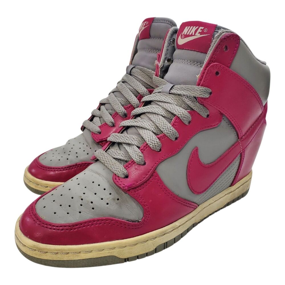NIKE Shoes DUNK SKY HIGH Womens Size 7.5 Gray Fuchsia Wedge Heel 528899-001